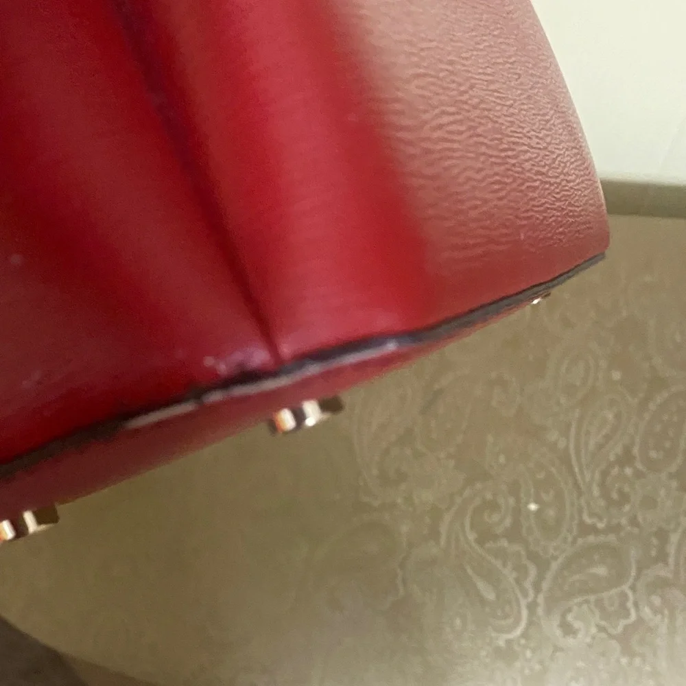 DKNY Cherry Red Saffiano Leather Satchel - Gold Hardware